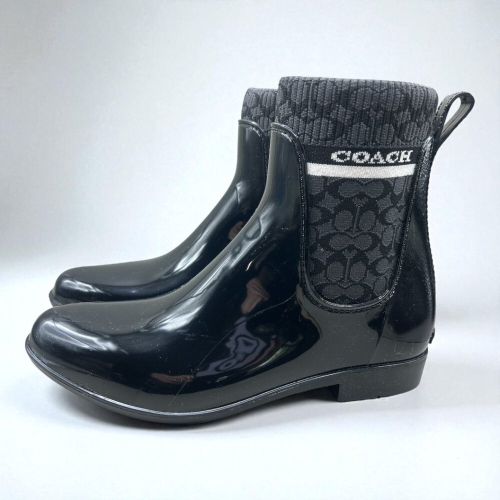 Coach Rivington Logo Chelsea Rain Boots - Black - Size 11 B (NEW IN BOX)